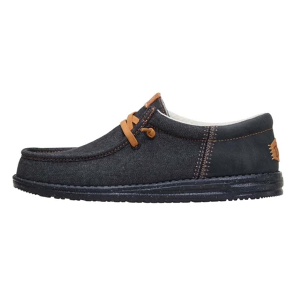 Hey Dude Wally Funk men's casual lace-up shoe with tan laces, side profile view