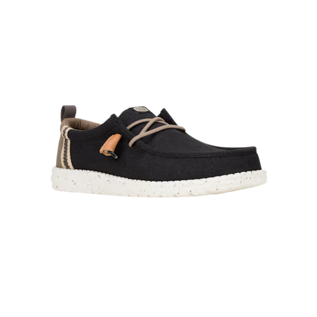 Hey Dude Wally Craft Linen mens casual lace-up moccasin shoe with speckled white sole