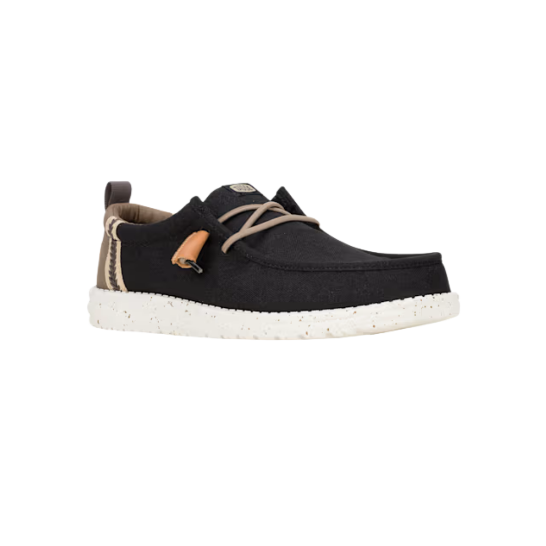 Hey Dude Wally Craft Linen mens casual lace-up moccasin shoe with speckled white sole
