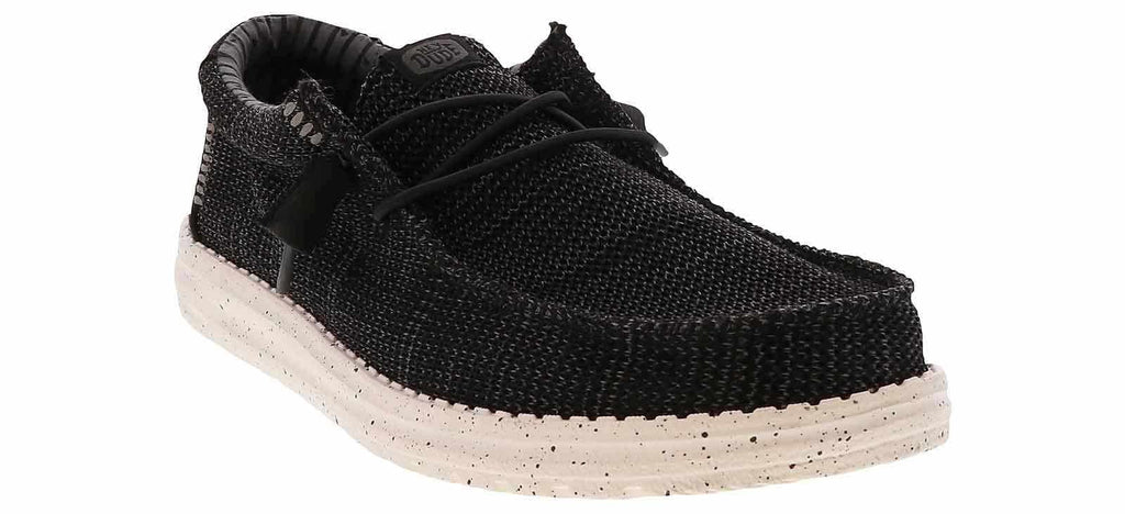 Hey Dude mens casual slip-on shoe with knit upper and speckled white sole