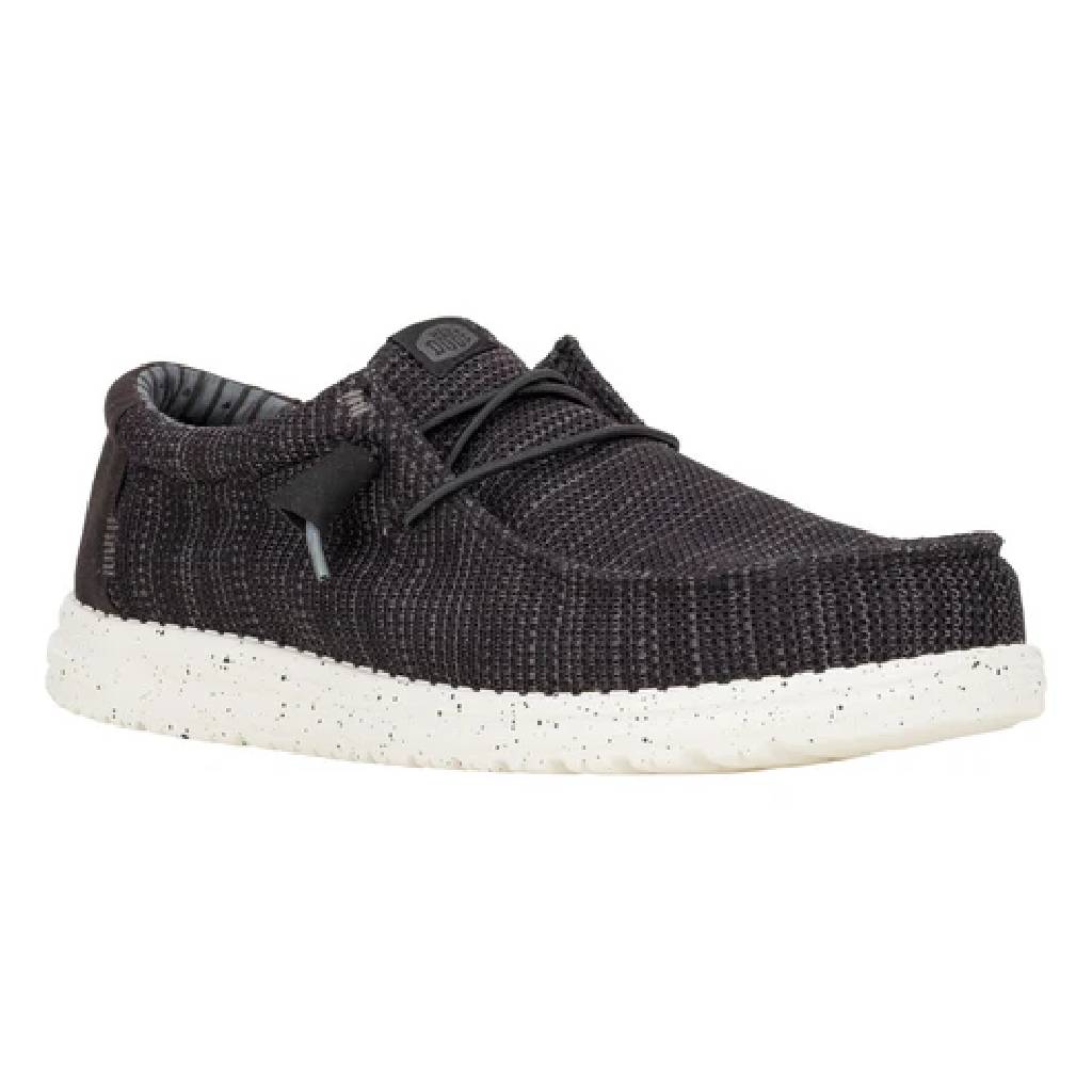 Hey Dude mens slip-on casual shoe with knit upper and speckled white sole