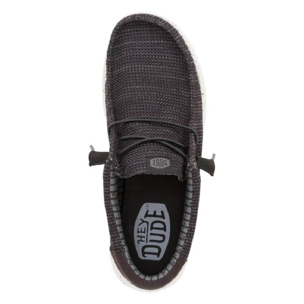 Hey Dude Wally Stretch Sox slip-on shoe viewed from above showing lace detail and insole branding