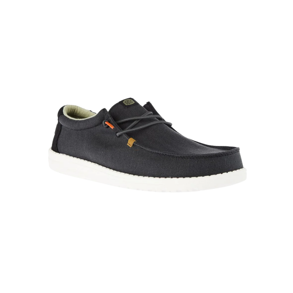 Hey Dude Wally men's casual lace-up shoe with herringbone canvas upper and white sole