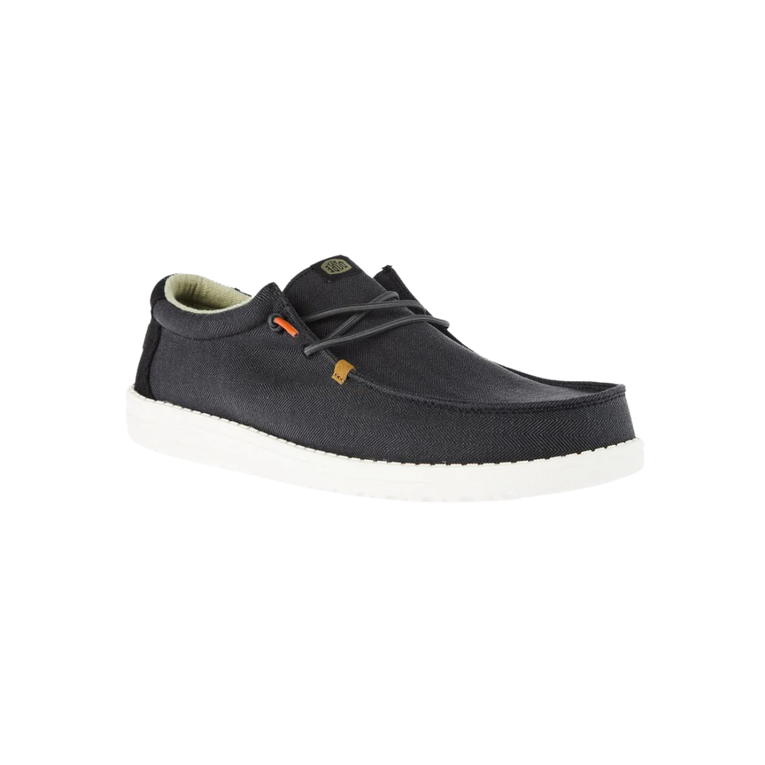 Hey Dude Wally men's casual lace-up shoe with herringbone canvas upper and white sole