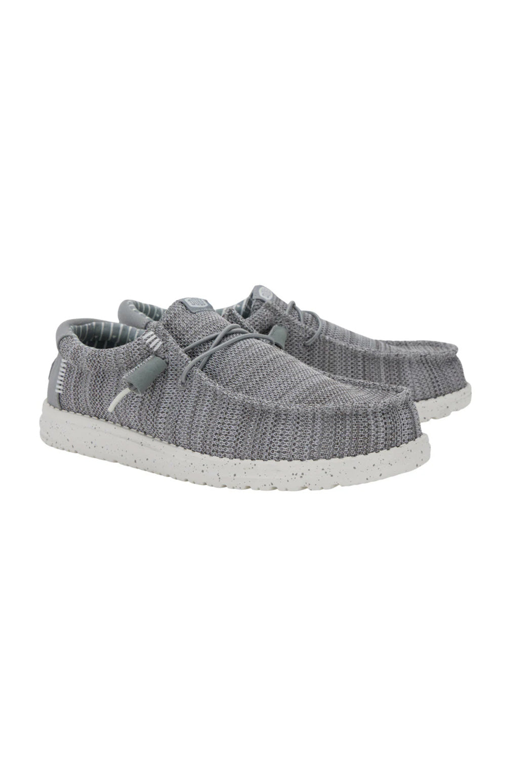 Pair of Hey Dude Wally Stretch Sox slip-on shoes with knit upper and white speckled sole