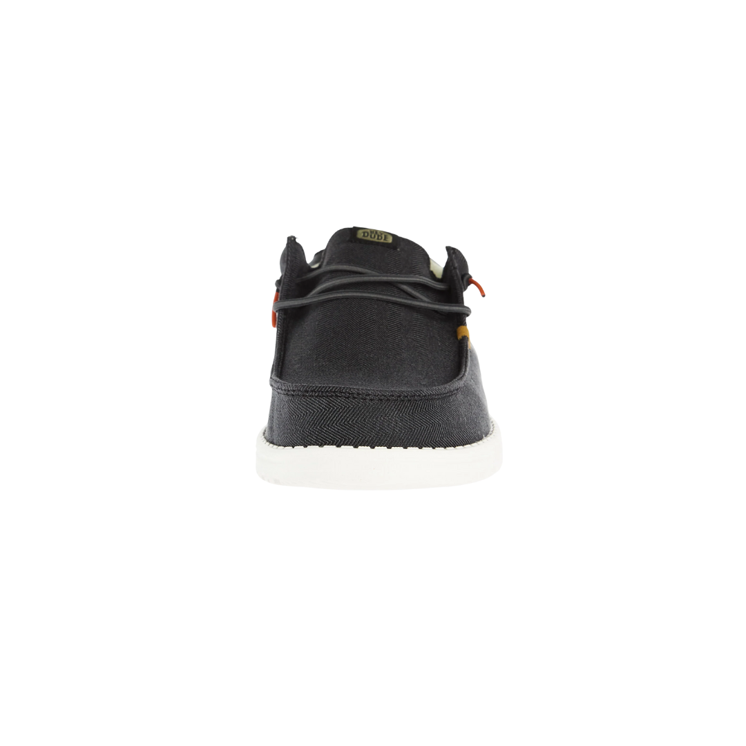 Hey Dude Wally Herringbone casual shoe shown from the rear angle on white sole