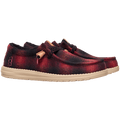 Hey Dude Wally Cozy Plaid slip-on shoes with plaid upper and cream sole, pair angled view