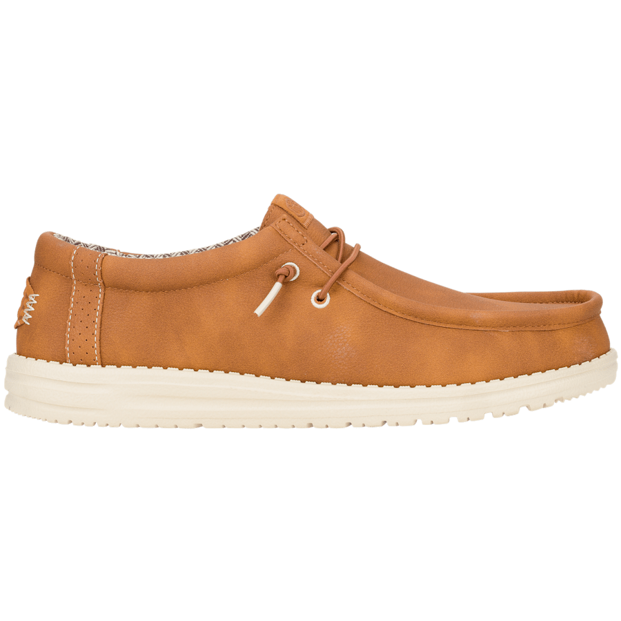 Hey Dude mens casual slip-on shoe with lace detail and cream rubber sole, side view
