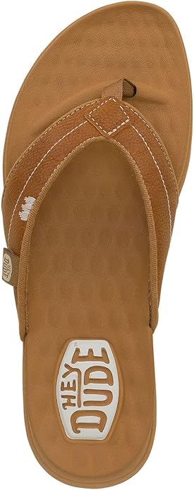 Hey Dude womens flip flop sandal with toe post strap and branded footbed, top view