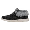 Women's ankle boot with faux fur collar, lace-up front, and speckled white sole