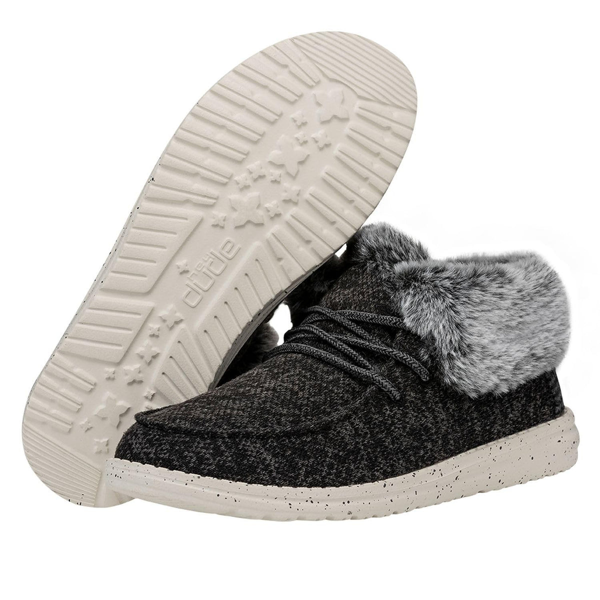 Hey Dude Wendy Fold slip-on shoe with faux fur collar and outsole tread shown