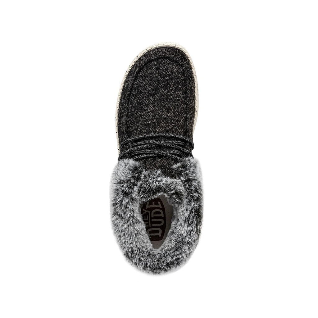 Hey Dude Wendy Fold boot viewed from above showing faux fur lining and elastic laces