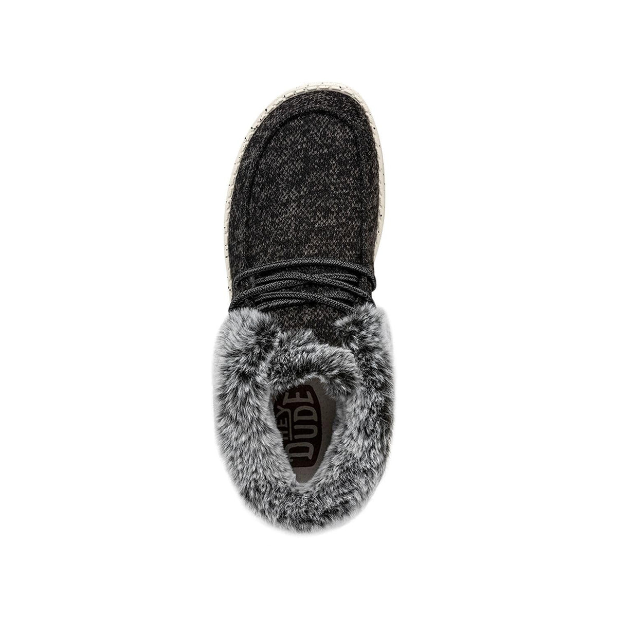 Hey Dude Wendy Fold boot viewed from above showing faux fur lining and elastic laces