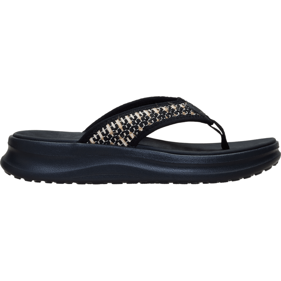 Hey Dude Womens Tide Flip sandal with woven strap and chunky black platform sole