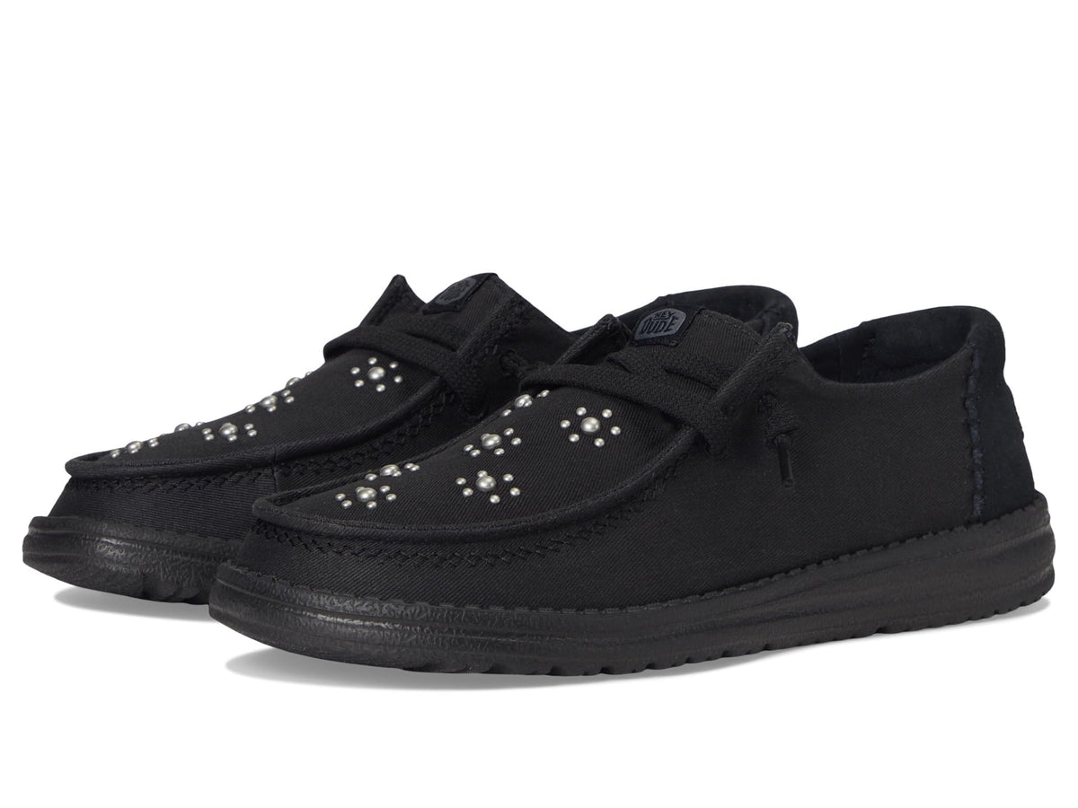 Hey Dude Wendy Star Stud slip-on shoes with silver stud floral detailing on toe