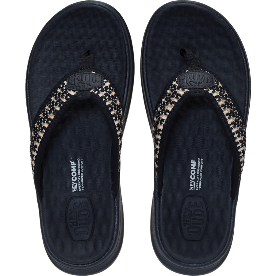 Hey Dude Womens Tide Flip flop sandals with woven thong strap, top-down view