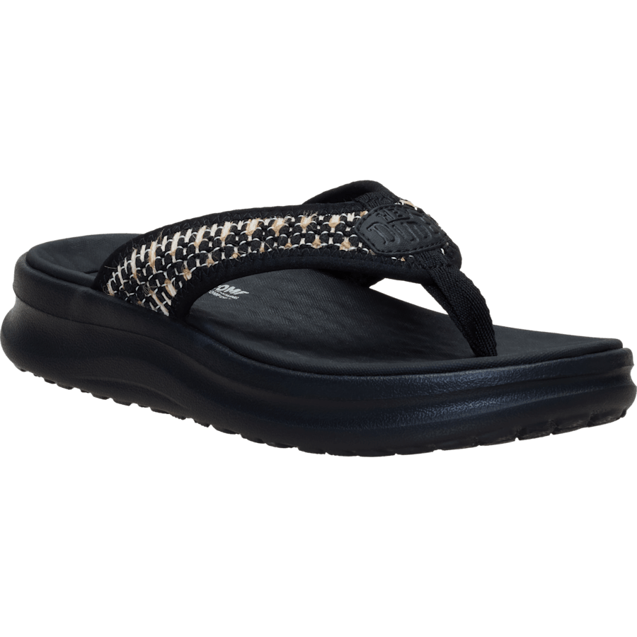 Hey Dude Womens Tide Flip flop sandal with woven strap and chunky black sole
