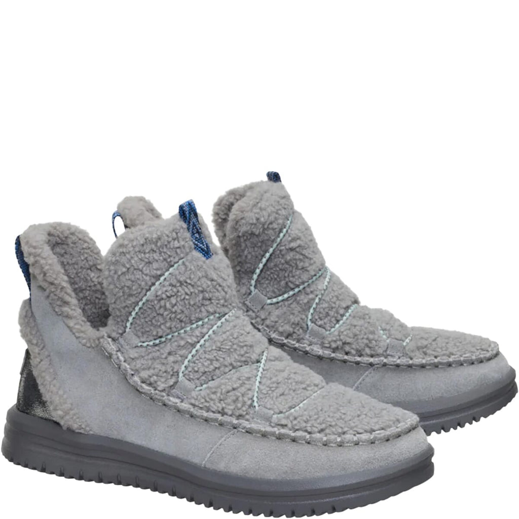 Hey Dude womens slip-on ankle boot with sherpa fleece upper and suede base, pair view
