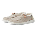 Women's slip-on moccasin shoes with woven texture upper and sherpa fur lining