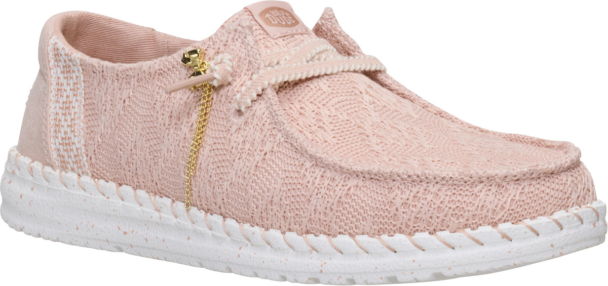 Hey Dude Wendy Boho Knit slip-on shoe with gold chain accent and white sole