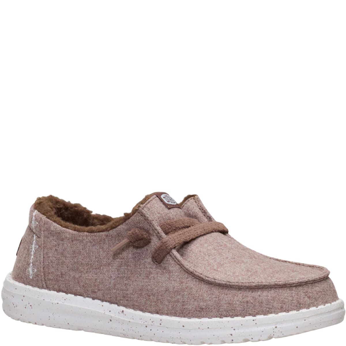 Hey Dude Wendy Wool Cozy slip-on shoe with faux fur lining and lace detail, side view