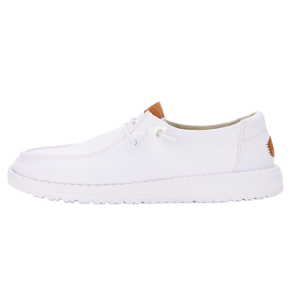 Hey Dude Wendy Stretch casual slip-on shoe with white lace and tan heel accent