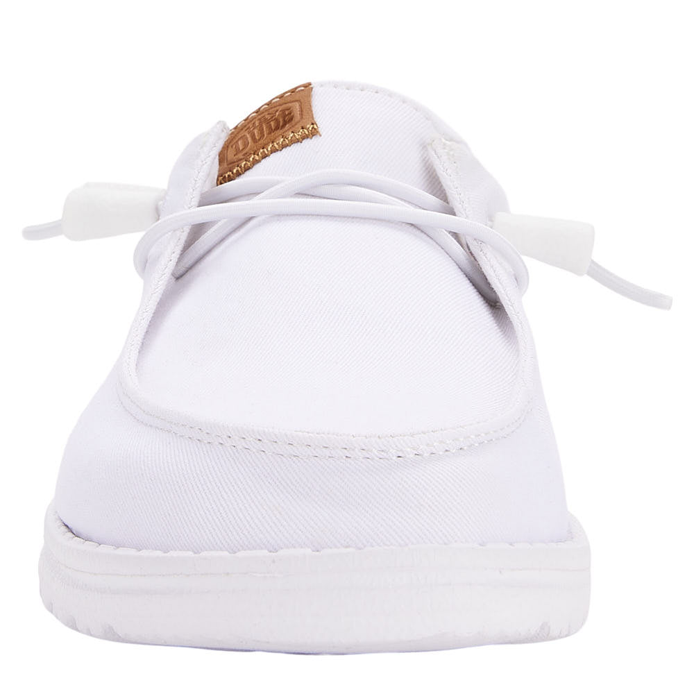 Hey Dude Wendy Stretch slip-on shoe front view with elastic laces and logo patch