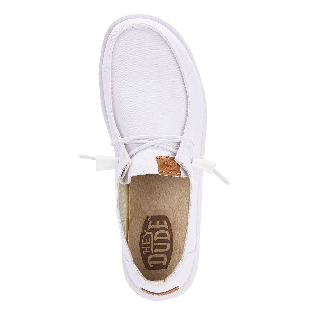 Hey Dude Wendy Stretch slip-on shoe viewed from above showing interior insole and laces