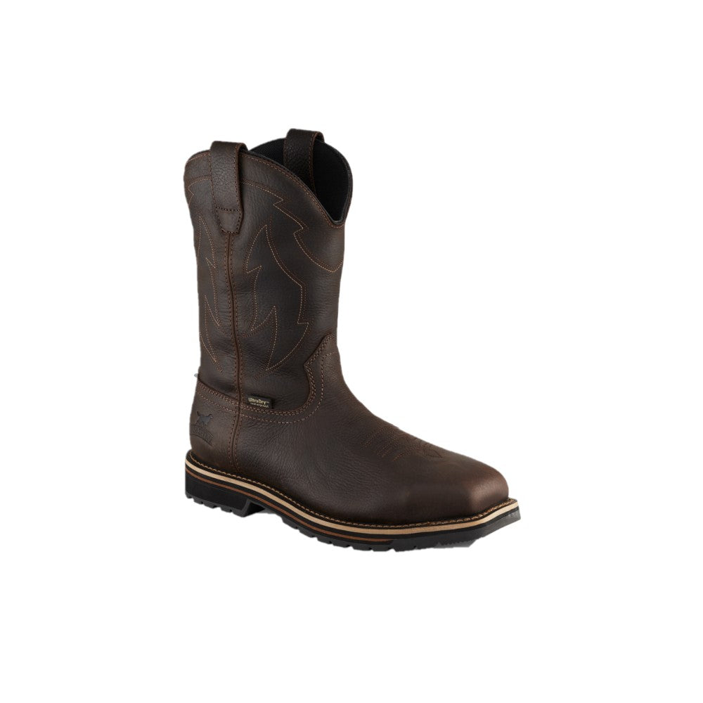Irish Setter mens waterproof steel toe pull-on western work boot with decorative stitching