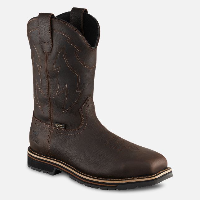Irish Setter mens waterproof steel toe pull-on western work boot with decorative stitching