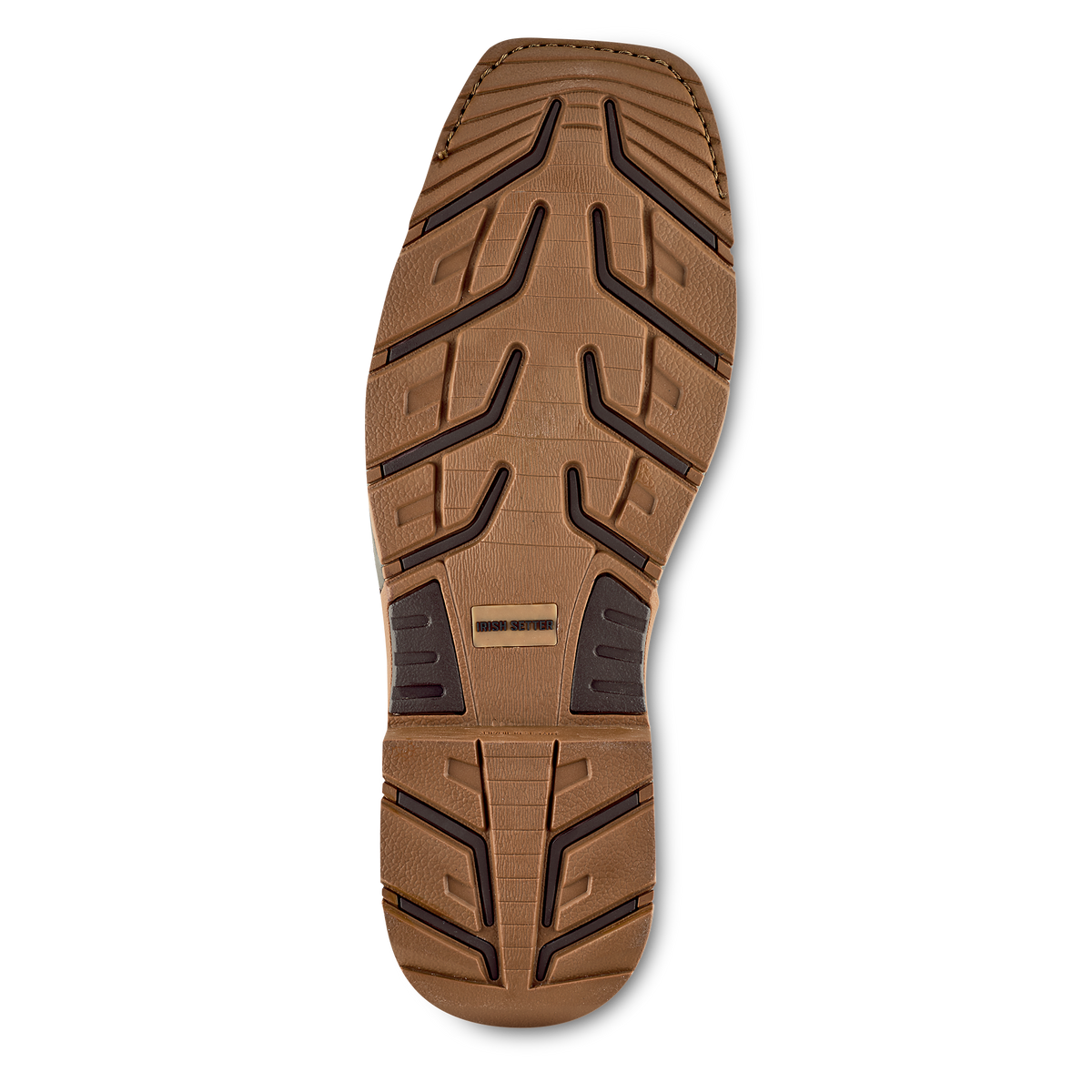 Bottom sole view of Irish Setter steel toe work boot showing tread pattern and grip zones