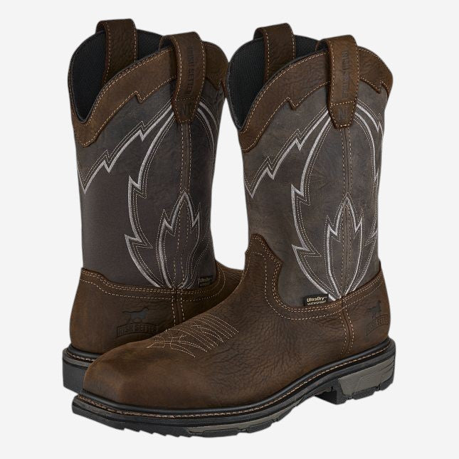 Irish Setter mens western work boots with decorative stitching and safety toe construction
