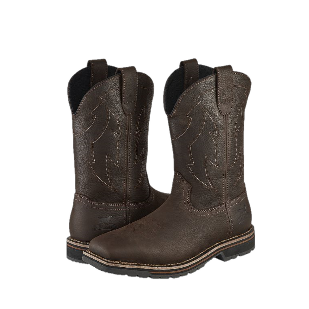 Irish Setter mens pull-on western work boots with embroidered shaft and lug sole