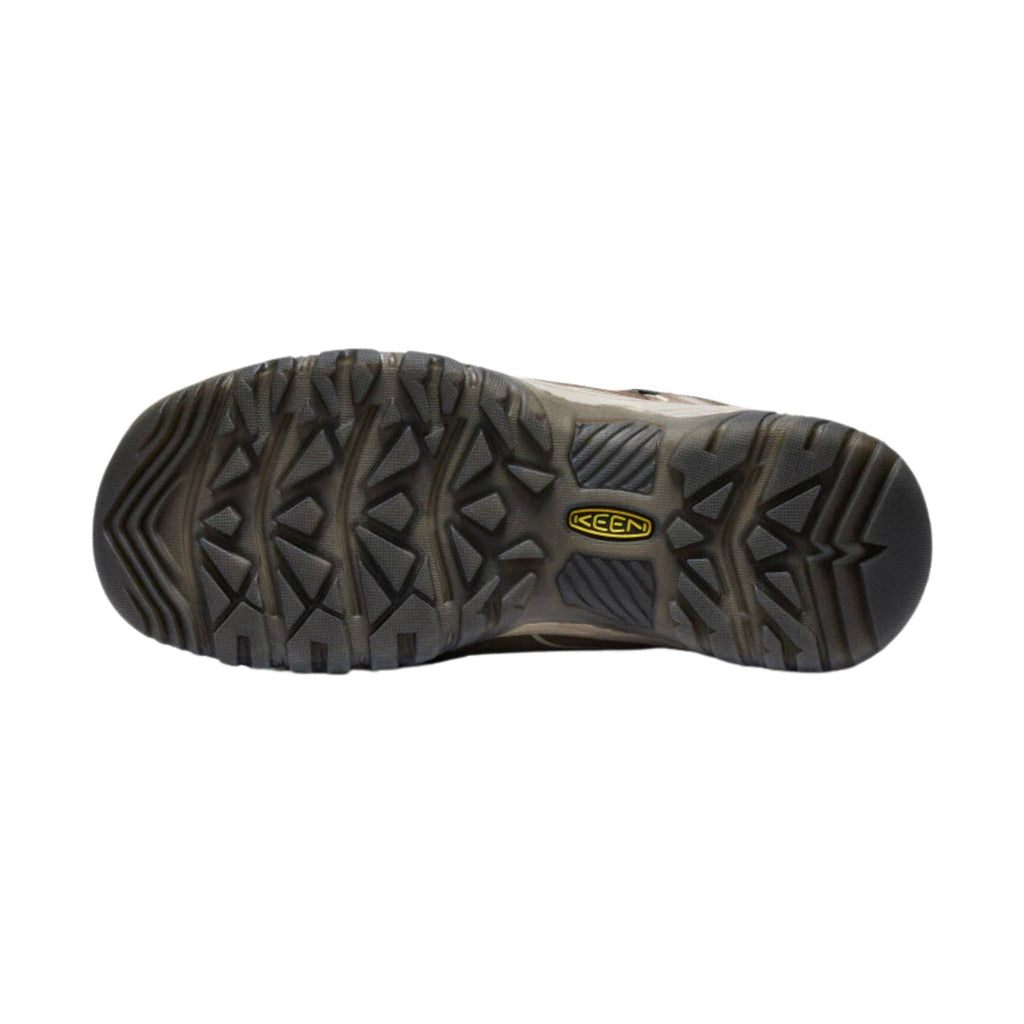 Bottom sole view of Keen Targhee IV Low WP hiking shoe showing aggressive tread pattern