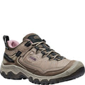 KEEN Targhee IV low waterproof hiking shoe in taupe leather with pink collar accent