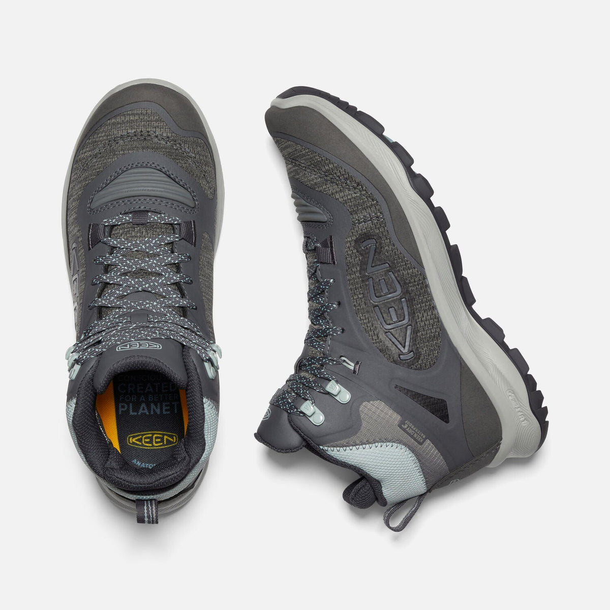 KEEN Terradora Flex Mid waterproof hiking boot shown from top and side angles