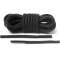 Coiled round shoelaces with aglet tips shown bundled and laid flat on seamless background