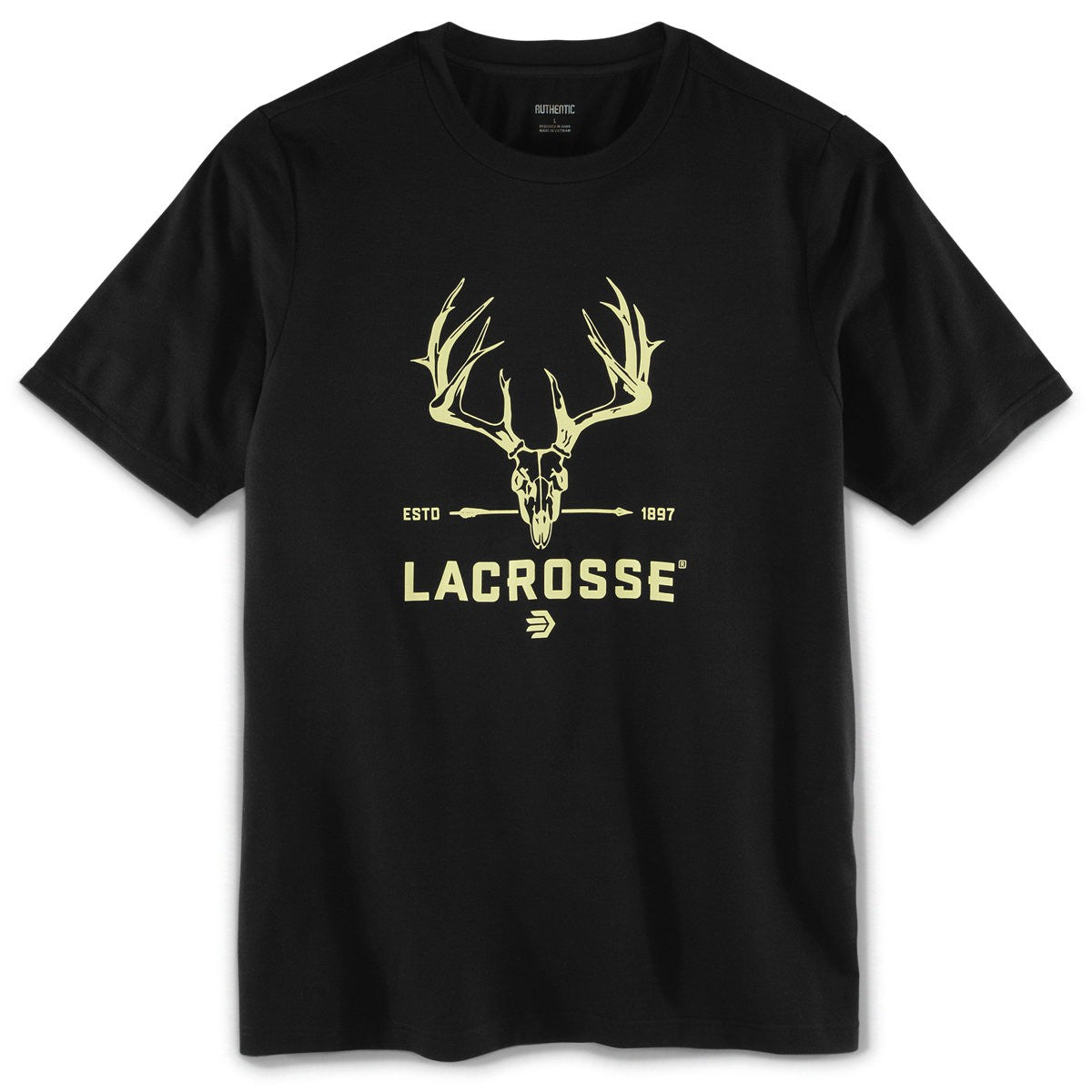 LaCrosse men's black graphic tee with whitetail deer skull and antlers design