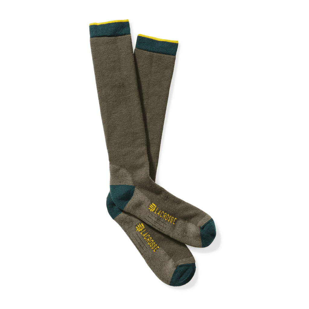 LaCrosse men's wool midweight over-the-calf socks with teal heel and toe accents