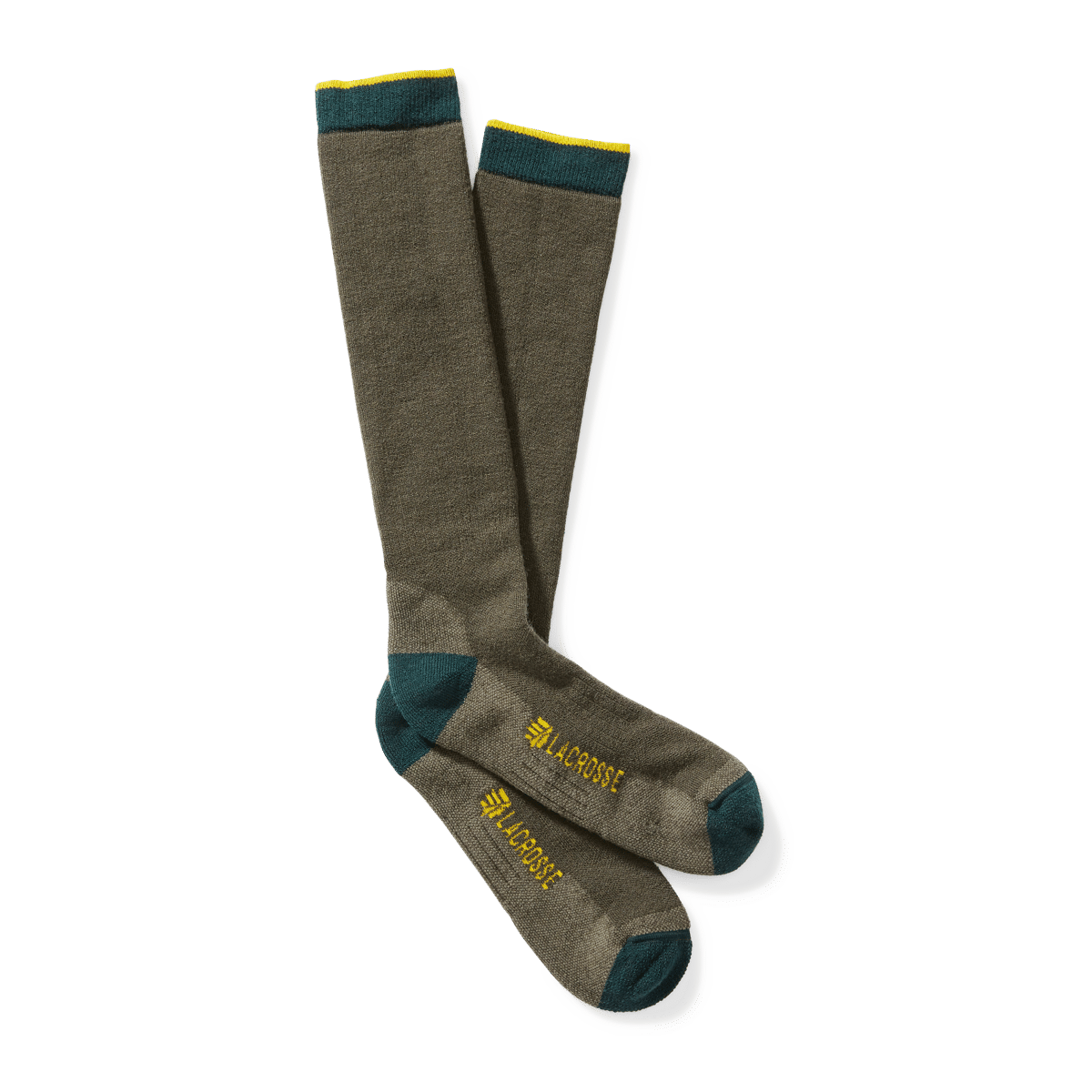 LaCrosse men's wool midweight over-the-calf socks with teal heel and toe accents