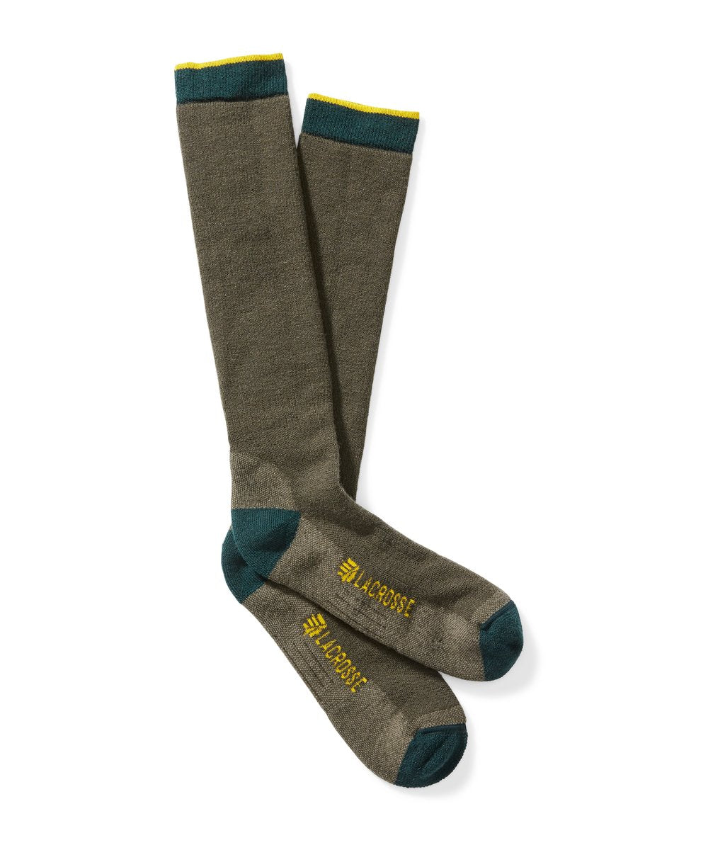 LaCrosse men's wool midweight over-the-calf socks with teal heel and toe accents