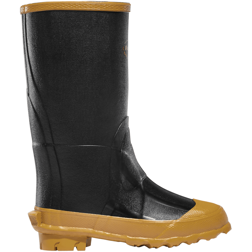 LaCrosse kids rubber pull-on boot with tall black shaft and gold sole