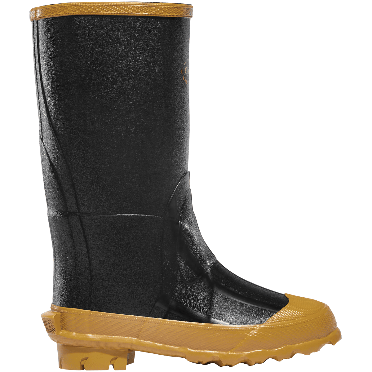 LaCrosse kids rubber pull-on boot with tall black shaft and gold sole