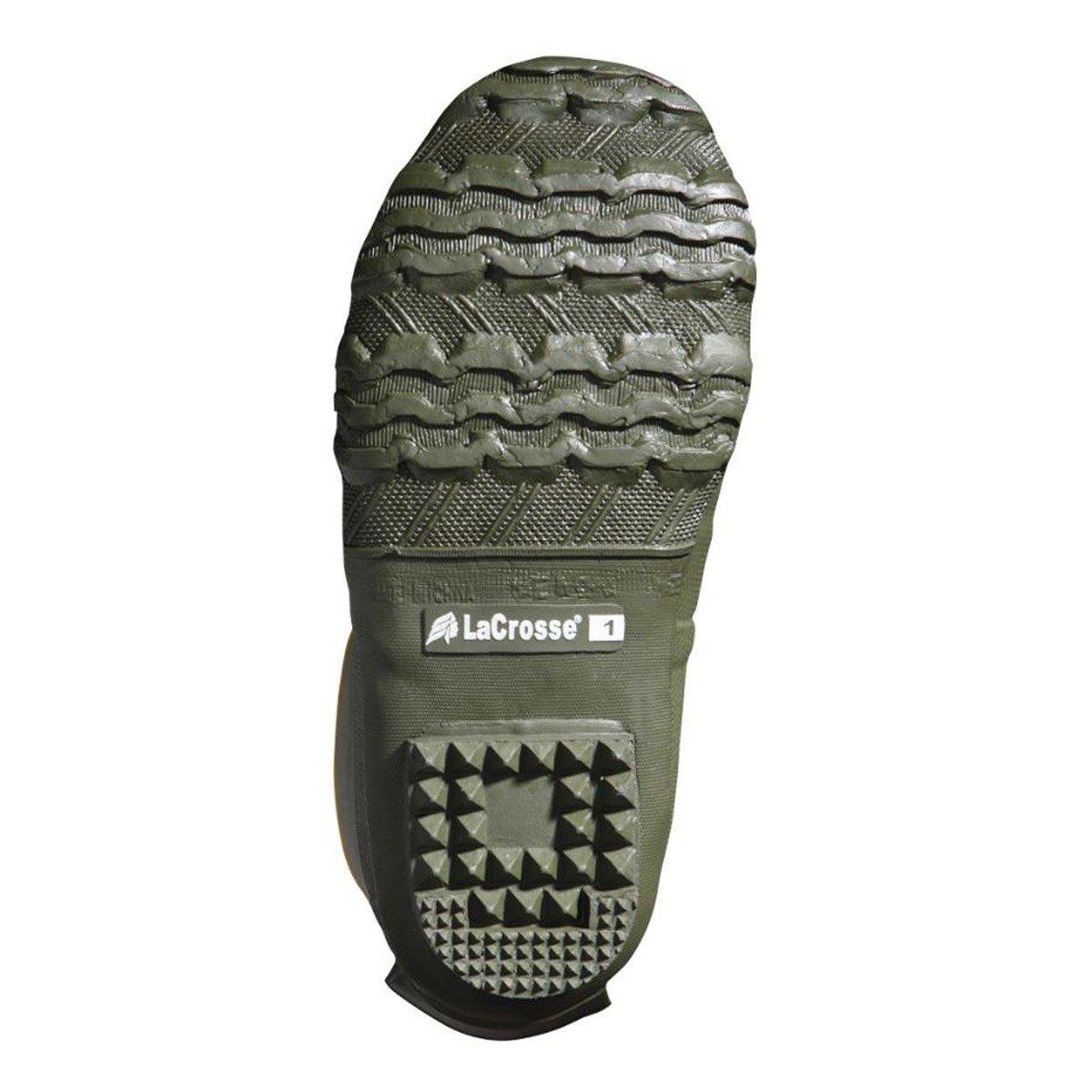Bottom sole view of LaCrosse kids boot showing textured tread pattern and heel grip