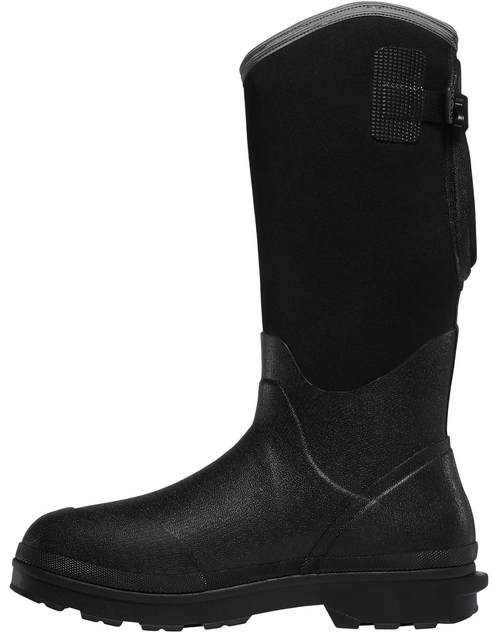 LaCrosse mens tall neoprene rubber boot with adjustable buckle strap, side view
