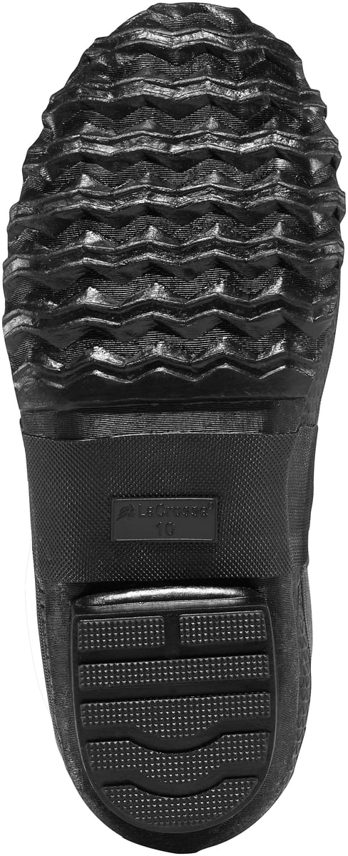 Bottom sole view of LaCrosse ZXT knee boot showing deep chevron tread pattern