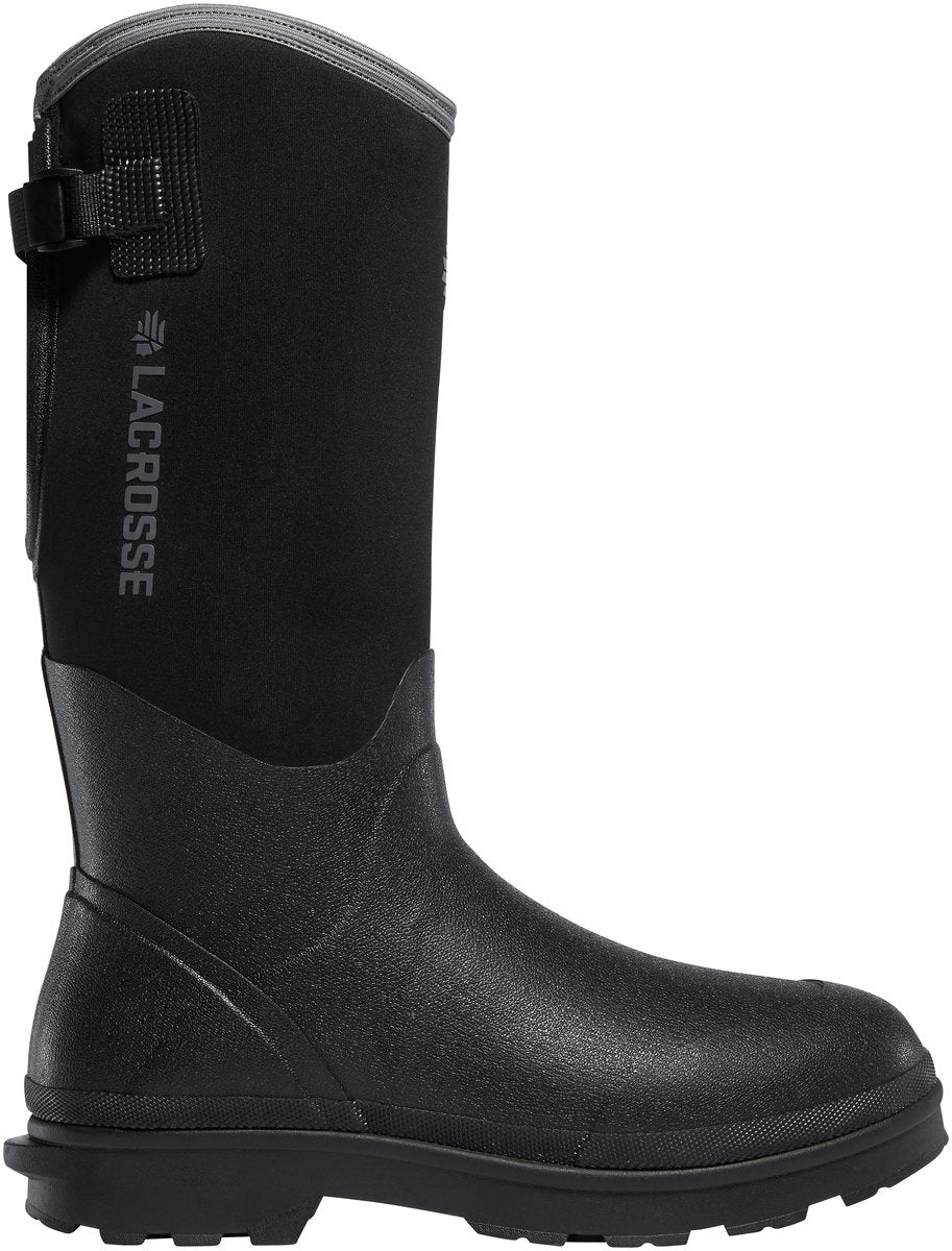 LaCrosse Alpha Range tall rubber and neoprene pull-on work boot, side view