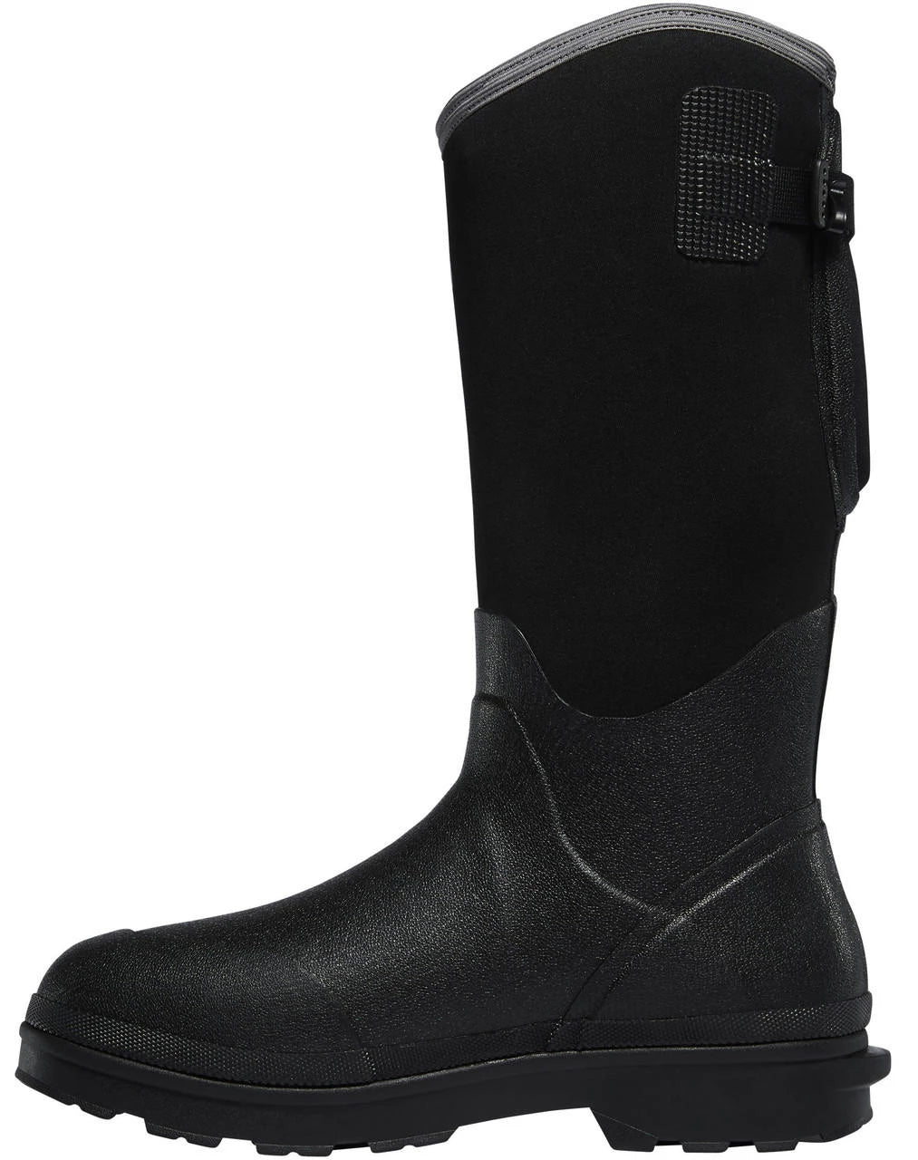 LaCrosse Alpha Range tall rubber and neoprene work boot with side buckle, lateral view
