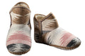 Pair of ankle slipper booties with Southwestern-style striped textile upper and stitched sole