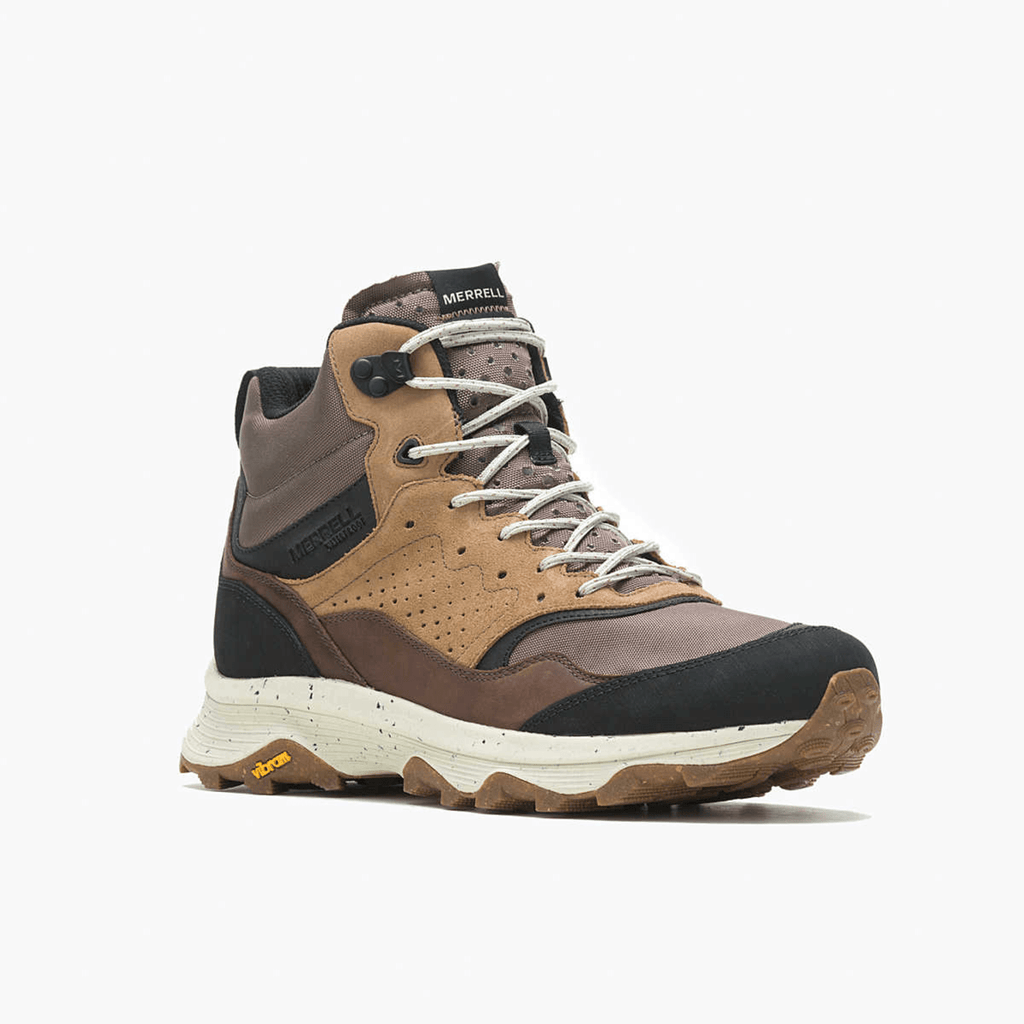 Merrell Speed Solo Mid waterproof hiking boot with Vibram sole and white laces